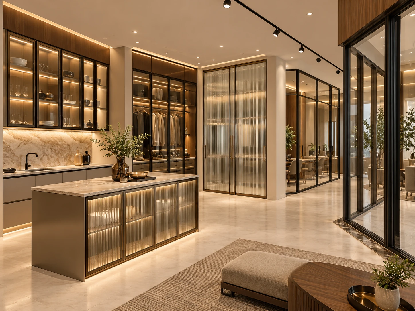 Premium kitchen, display and wardrobe aluminium profile installation concept